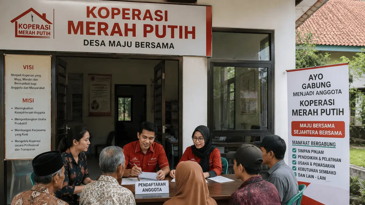 Ilustrasi warga mengikuti kegiatan Koperasi Merah Putih di tingkat desa. (Ilustrasi/AI)