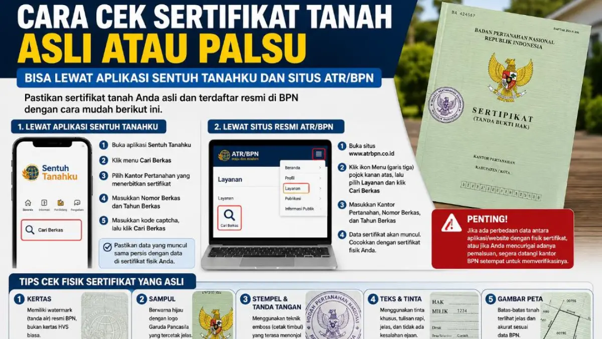Petugas menunjukkan cara mengecek keaslian sertifikat tanah melalui aplikasi Sentuh Tanahku dan layanan resmi ATR/BPN guna menghindari risiko pemalsuan dokumen.
