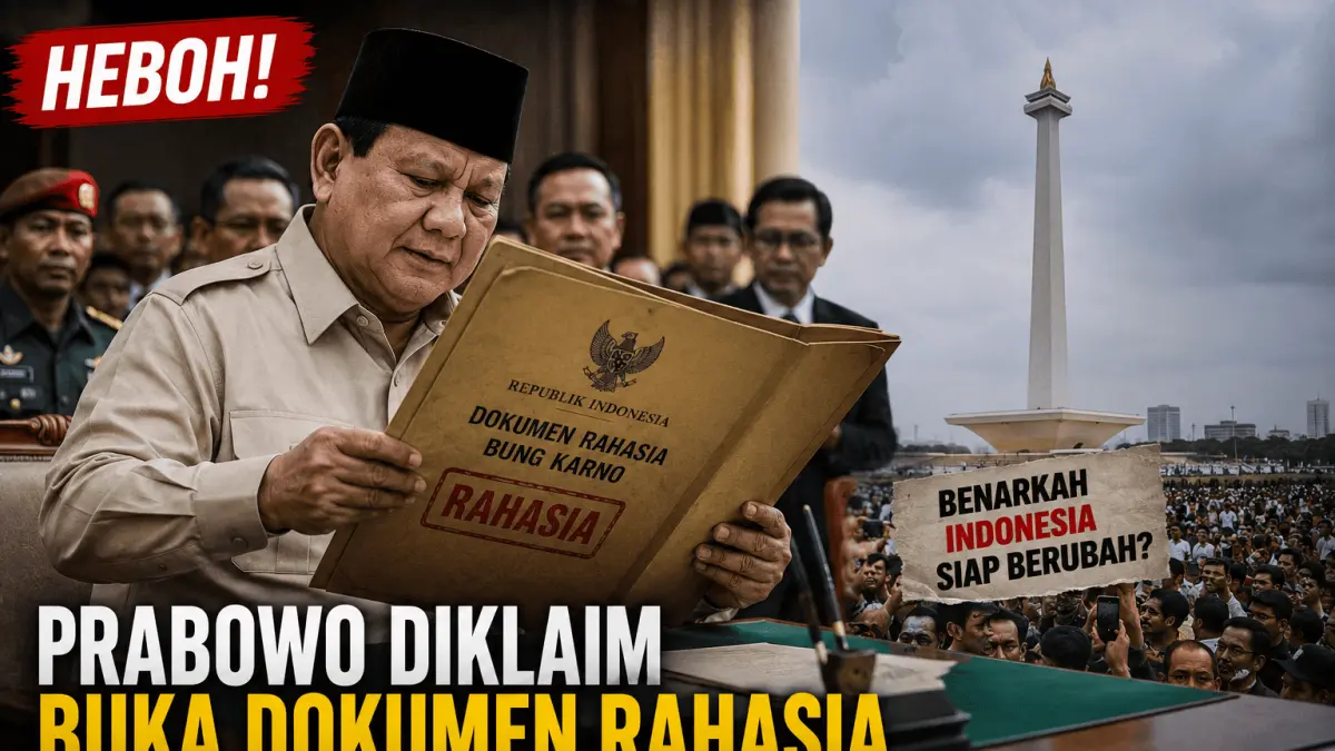 Ilustrasi AI : pembukaan dokumen rahasia Bung Karno yang diklaim dilakukan di Monas. Benarkah Indonesia memasuki babak baru? Simak faktanya.