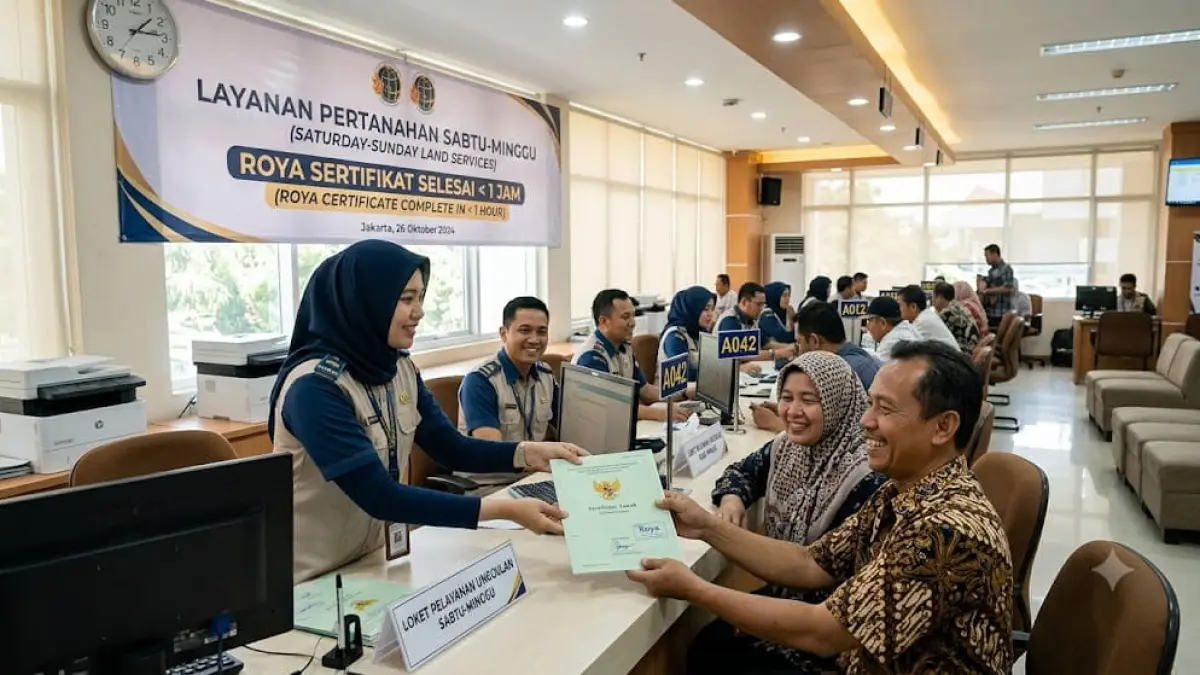 ILUSTRASI AI : ATR/BPN Buka Layanan Pertanahan Sabtu-Minggu, Roya Sertifikat Kini Bisa Selesai Kurang dari Satu Jam
