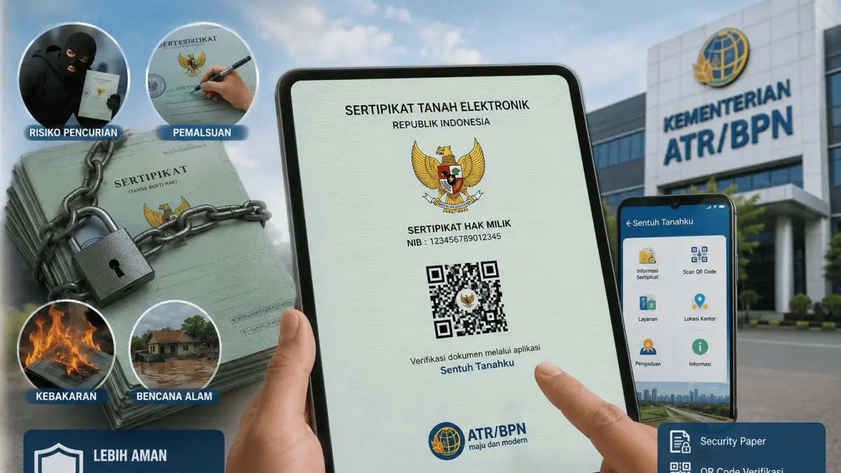 Sertifikat tanah elektronik lebih aman dari pemalsuan dan bencana serta mempermudah layanan pertanahan digital.