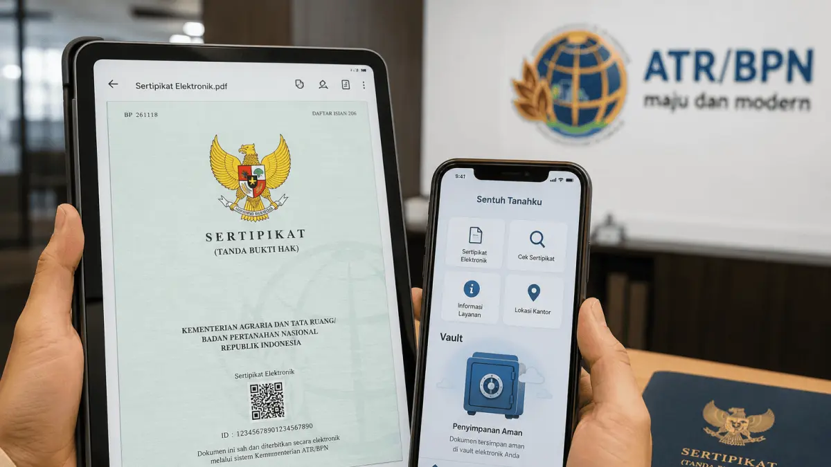 Sertifikat tanah elektronik menghadirkan sistem keamanan digital dengan QR Code, hash code, dan tanda tangan elektronik untuk melindungi hak kepemilikan tanah masyarakat.