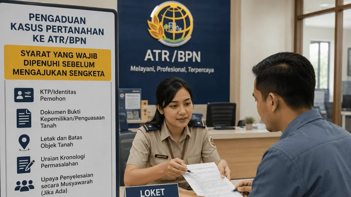 Lengkapi seluruh persyaratan sebelum mengajukan pengaduan kasus pertanahan ke ATR/BPN agar proses penanganan dapat berjalan sesuai prosedur. (Foto AI)