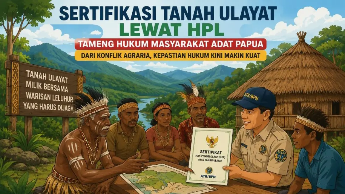Petugas ATR/BPN bersama masyarakat adat saat proses pemetaan dan sertifikasi tanah ulayat melalui skema Hak Pengelolaan (HPL) sebagai upaya memberikan kepastian hukum, melindungi hak masyarakat adat, serta mengurangi potensi konflik agraria di Papua.