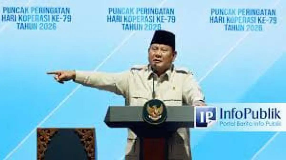 Presiden Prabowo Subianto menyampaikan pidato pada puncak peringatan Hari Koperasi ke-79 Tahun 2026 di Jakarta. Dalam kesempatan itu, Prabowo menegaskan Koperasi Desa/Kelurahan Merah Putih akan menjadi motor penggerak ekonomi desa sekaligus memutus mata rantai praktik rentenir di masyarakat.