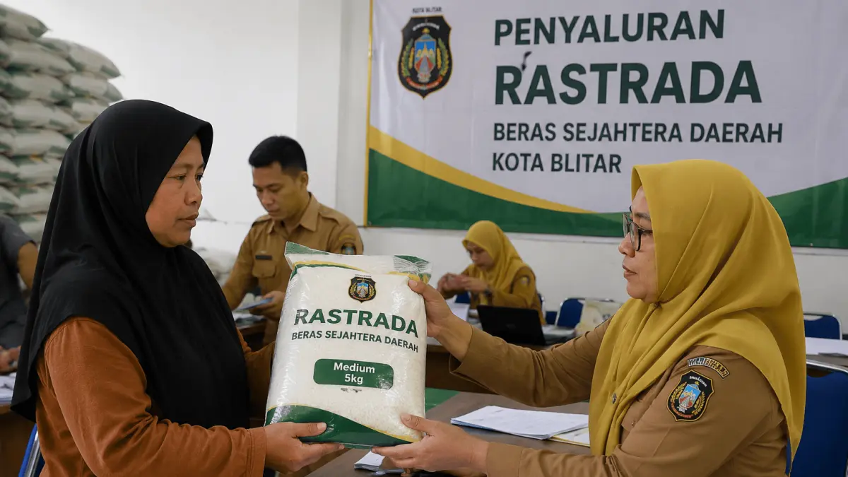Ilustrasi : penyaluran bantuan Rastrada kepada keluarga penerima manfaat di Kota Blitar.