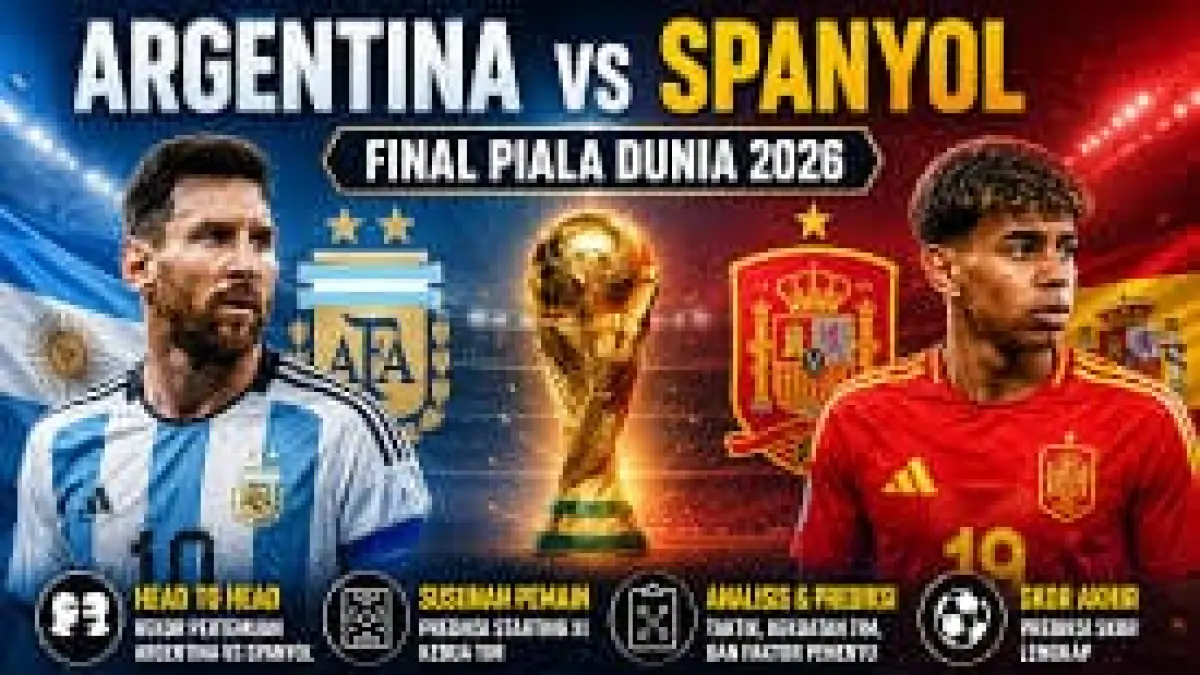 "Para pemain Argentina dan Spanyol merayakan kemenangan usai melewati jalan terjal di fase gugur Piala Dunia 2026. Kedua tim kini bersiap bentrok di partai final setelah menyingkirkan sejumlah lawan tangguh."
