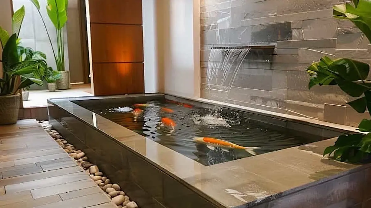 Panduan membuat kolam koi minimalis kotak tanpa relief. Tips instalasi pipa 1 inci, sekat granit, & solusi redam bising chamber filter pakai keni L.(pinterest)