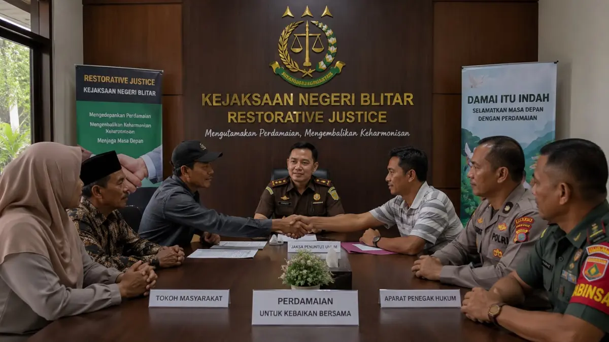 Ilustrasi Proses mediasi restorative justice di Kejaksaan Negeri Blitar mengedepankan perdamaian antara korban dan pelaku sebagai syarat penghentian penuntutan perkara pidana tertentu.