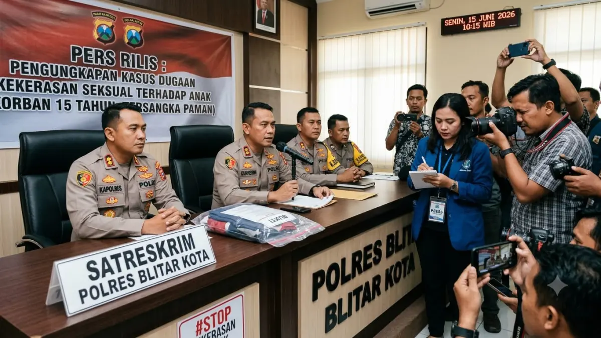 Petugas Satreskrim Polres Blitar Kota saat penanganan kasus dugaan tindak pidana perlindungan anak. (Foto: Dibuat dengan AI)