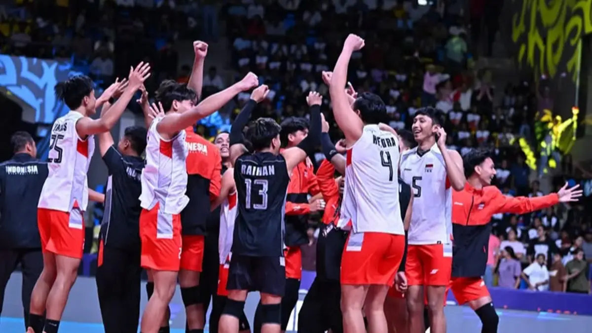 Timnas voli putra Indonesia lolos ke semifinal AVC Cup 2026 setelah mengalahkan Filipina 3-1 dan keluar sebagai juara Grup A. (Pinterest) 