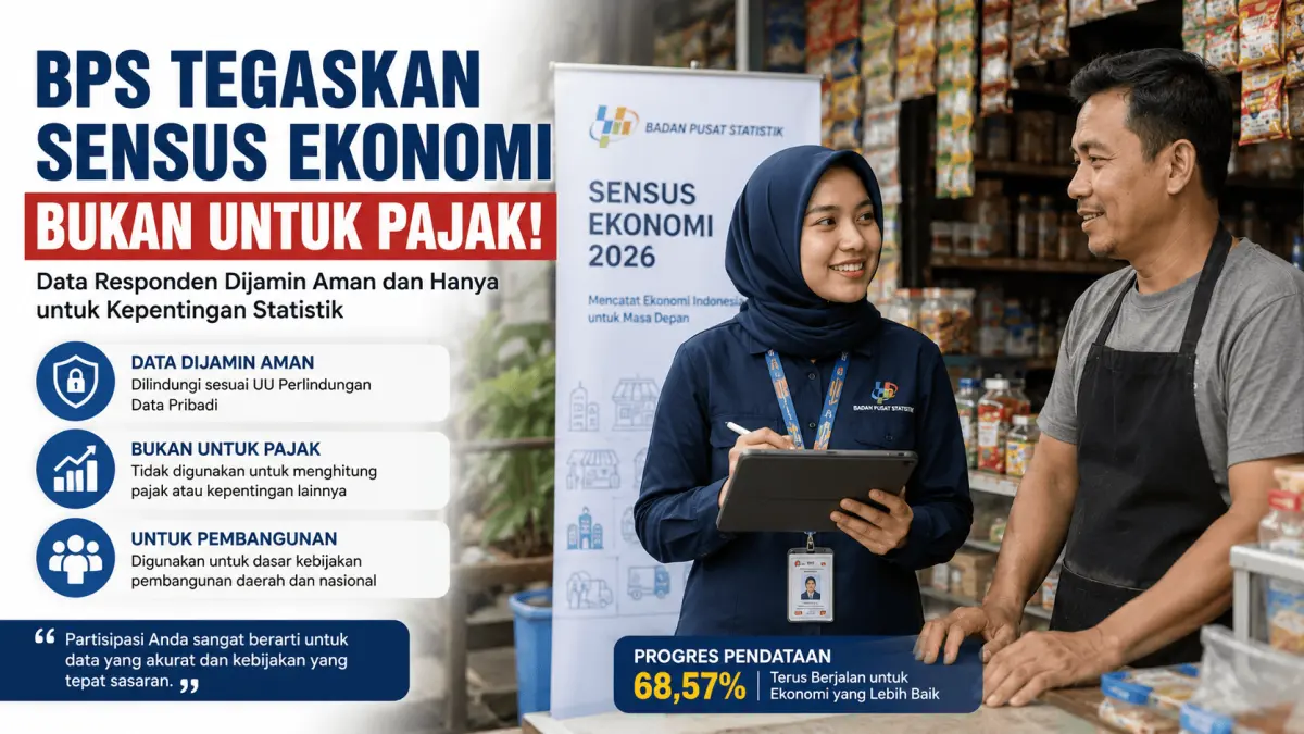 Petugas BPS mendata pelaku usaha dalam Sensus Ekonomi 2026. BPS menegaskan seluruh data responden hanya digunakan untuk kepentingan statistik, bukan perpajakan.