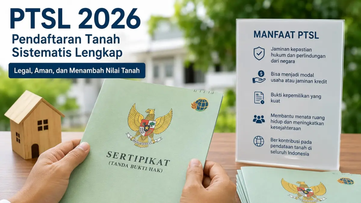 Caption foto:

Ilustrasi AI: Program Pendaftaran Tanah Sistematis Lengkap (PTSL) memberikan kepastian hukum kepemilikan tanah melalui penerbitan sertifikat bagi masyarakat.