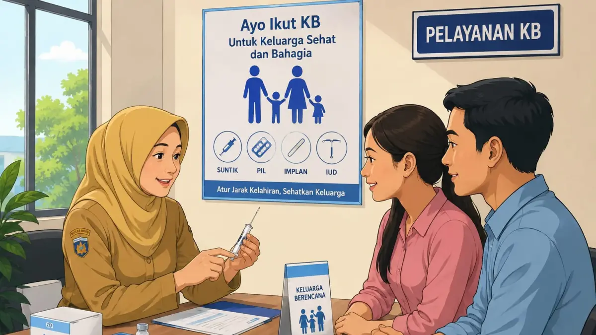 Ilustrasi AI: Petugas memberikan pelayanan dan edukasi Program Keluarga Berencana (KB) kepada masyarakat di Kota Blitar.