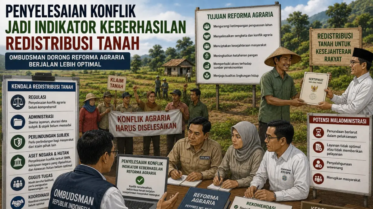 Ilustrasi penyelesaian konflik agraria sebagai indikator keberhasilan reforma agraria dan redistribusi tanah.
