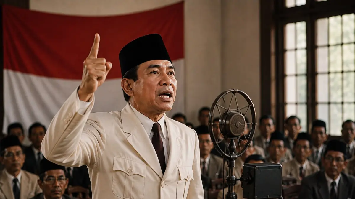 “Soekarno menegaskan bahwa kekuatan Indonesia tidak hanya dibangun melalui ekonomi, tetapi juga melalui jiwa bangsa yang berlandaskan Pancasila.”