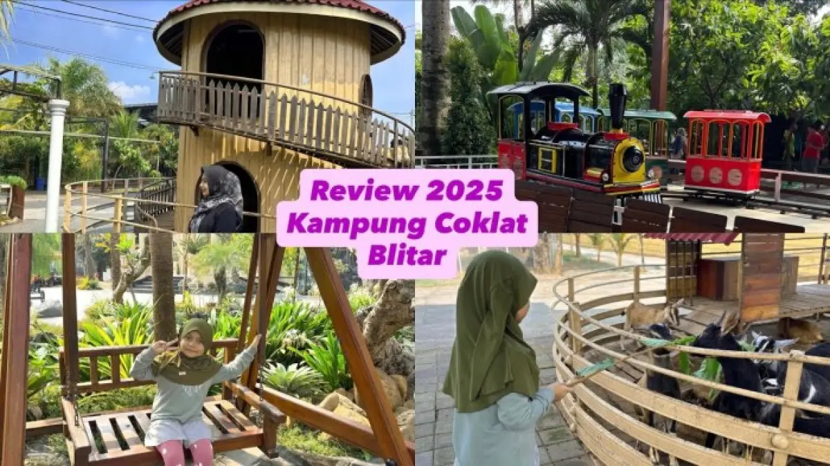 Kampung Coklat Blitar menawarkan wahana, kolam renang, feeding hewan dan kebun kakao. Tiket terusan disebut Rp35 ribu.