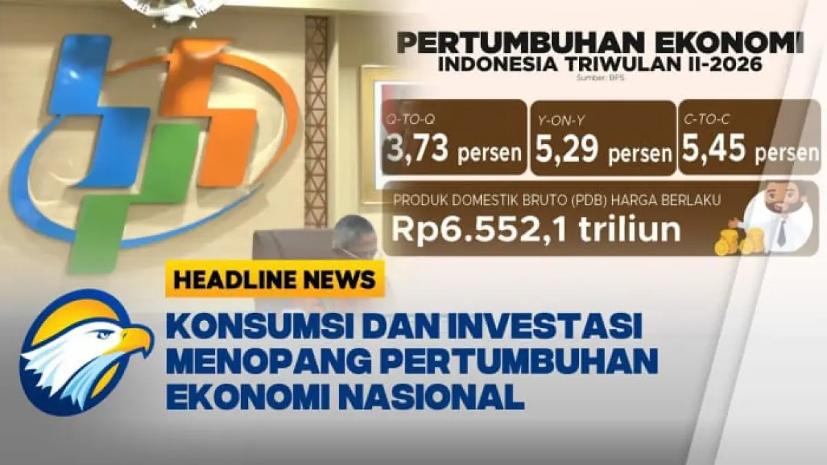 BPS mencatat ekonomi Indonesia kuartal II 2026 ditopang konsumsi rumah tangga dan investasi. Belanja pemerintah tumbuh tertinggi 15,97 persen.