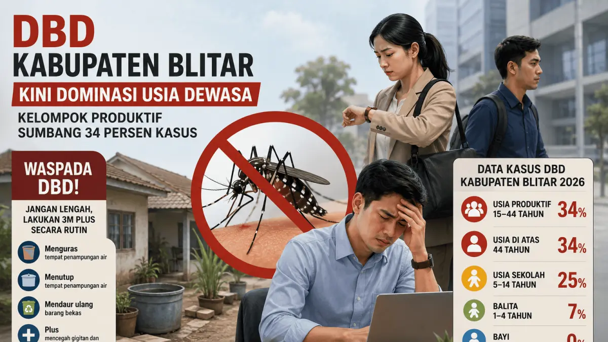 Ilustrasi DBD Kabupaten Blitar yang kini didominasi kelompok usia produktif dan dewasa, dengan masing-masing menyumbang 34 persen kasus sepanjang 2026.