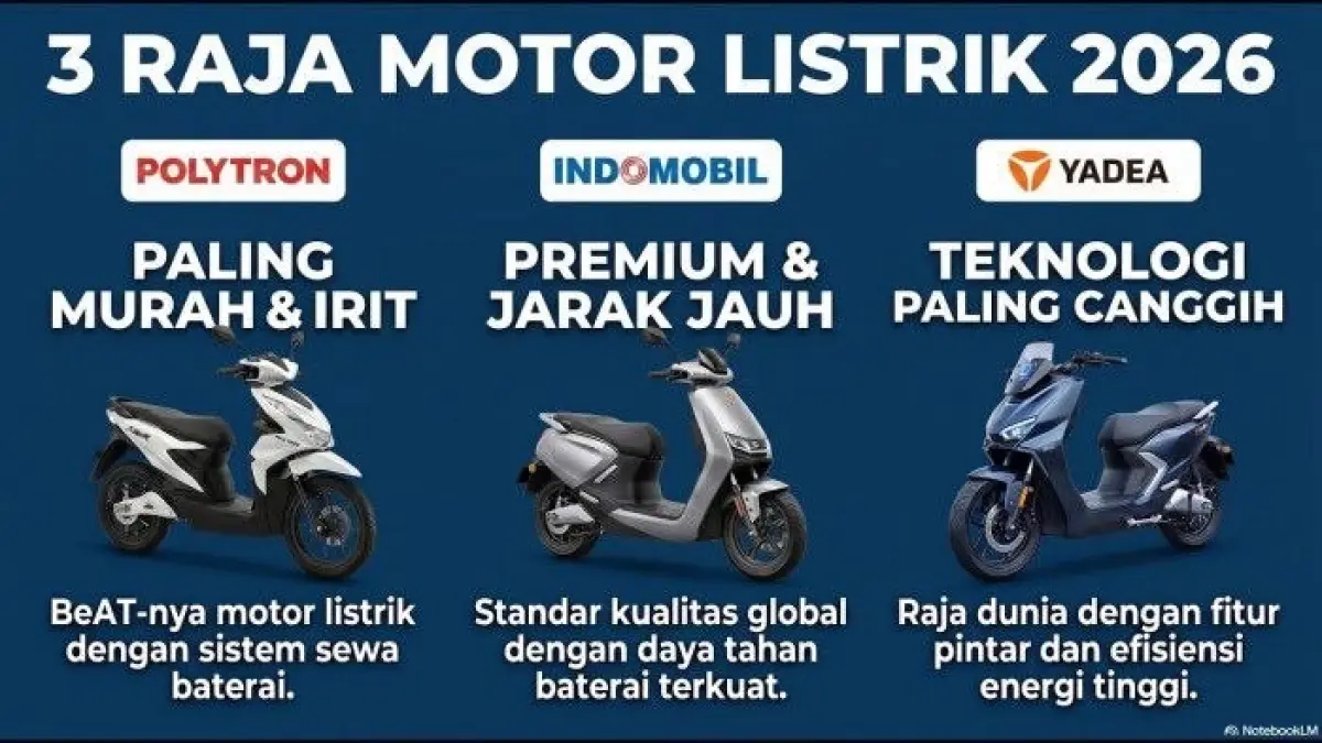 Polytron, Indomobil, dan Yadea bersaing di pasar motor listrik Indonesia 2026. Simak kelebihan dan kekurangan masing-masing merek.
