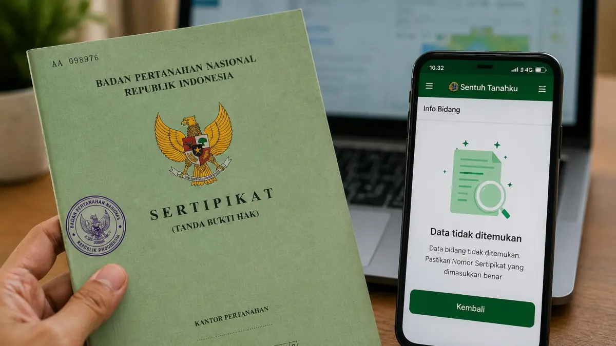Sertifikat lama bisa tidak muncul di Sentuh Tanahku karena belum dilakukan pemetaan digital.