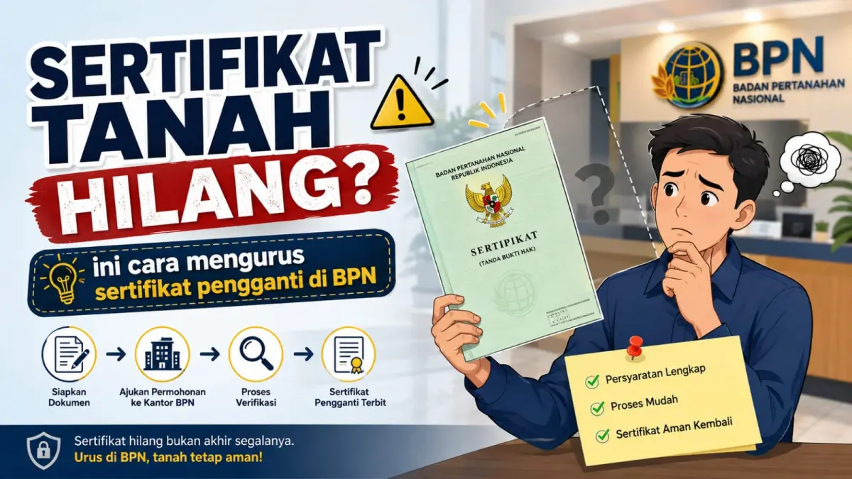 Sertifikat tanah hilang? Jangan panik, pemilik tanah masih bisa mengurus sertifikat pengganti melalui BPN dengan melengkapi persyaratan yang ditentukan.