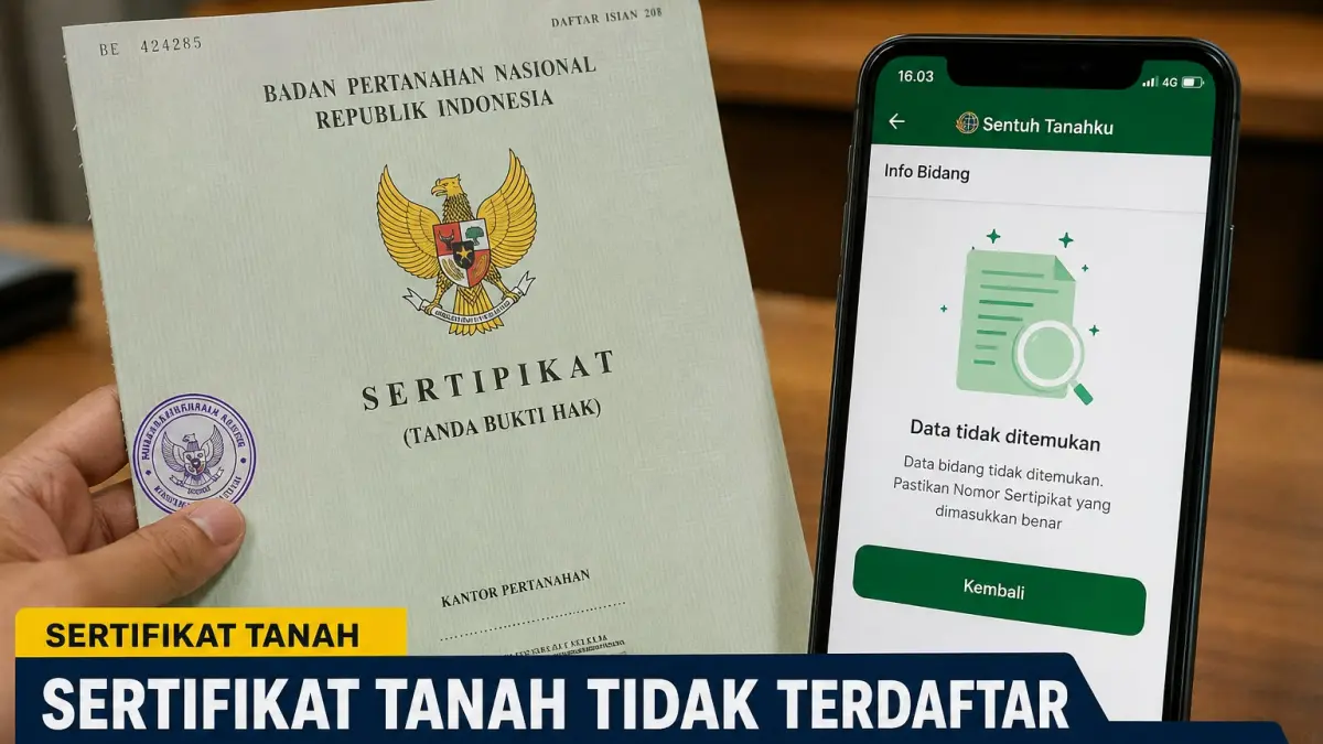 Sertifikat tanah tidak muncul di Sentuh Tanahku karena belum dilakukan floating atau pemetaan digital.