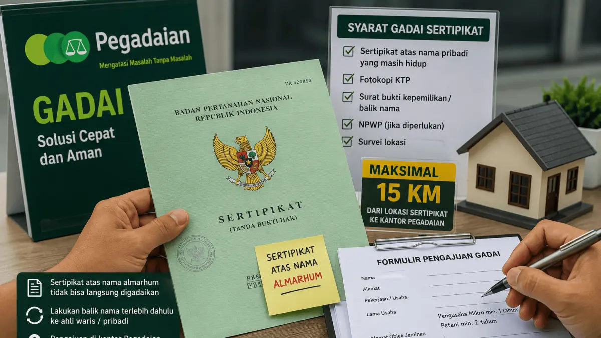 Sertifikat tanah warisan harus dibalik nama sebelum dijadikan agunan gadai.