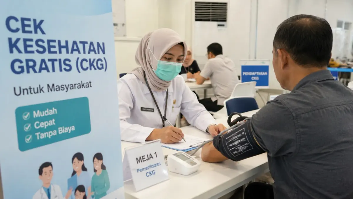 Warga mengikuti pemeriksaan dalam program Cek Kesehatan Gratis (CKG) di fasilitas kesehatan. (Ilustrasi AI)