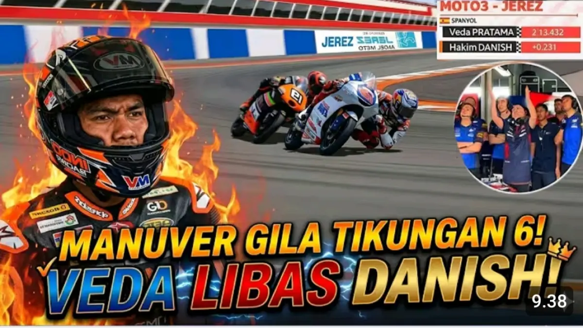 Feda Ega Pratama Moto3 Jerez mencuri perhatian usai overtake Hakim Danish di tikungan 6. Simak aksi rookie Indonesia di Moto3 2026.