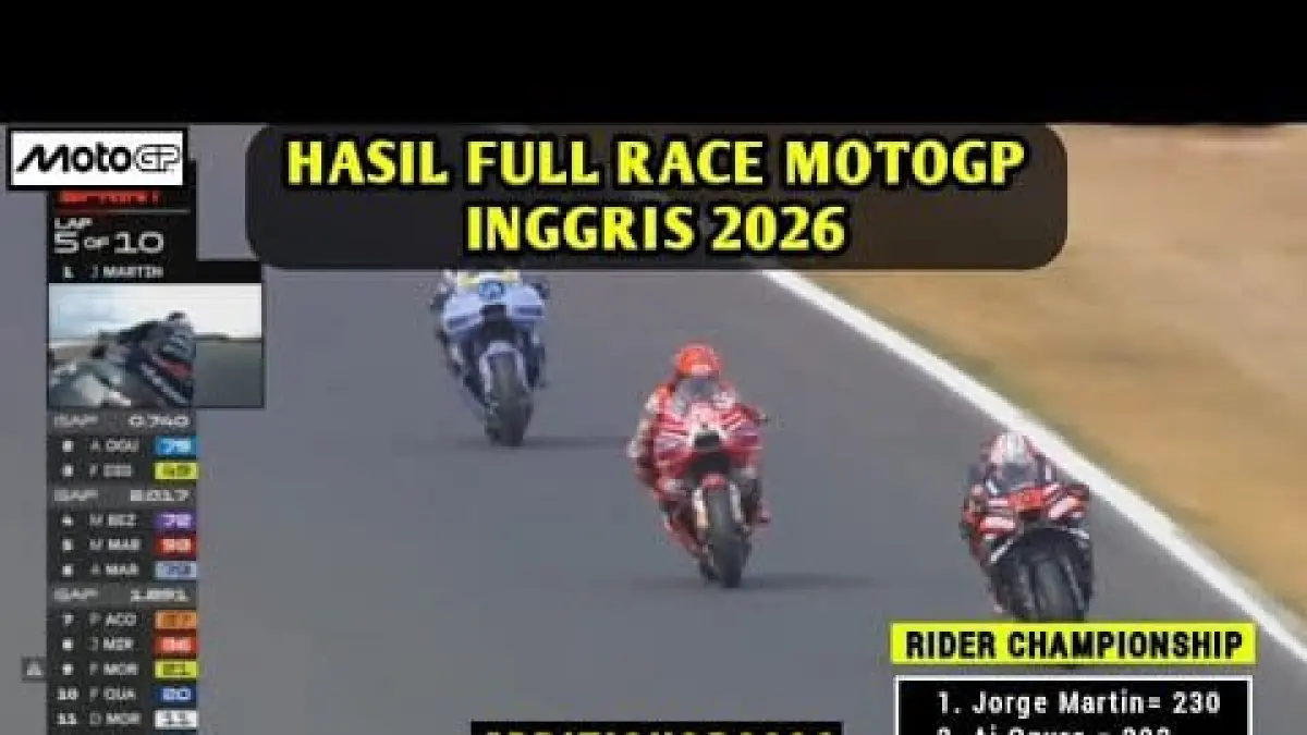 Hasil sprint MotoGP Inggris 2026 menempatkan Jorge Martin sebagai juara, disusul Ai Ogura dan Marco Bezzecchi. Simak klasemen dan jadwal race utama.