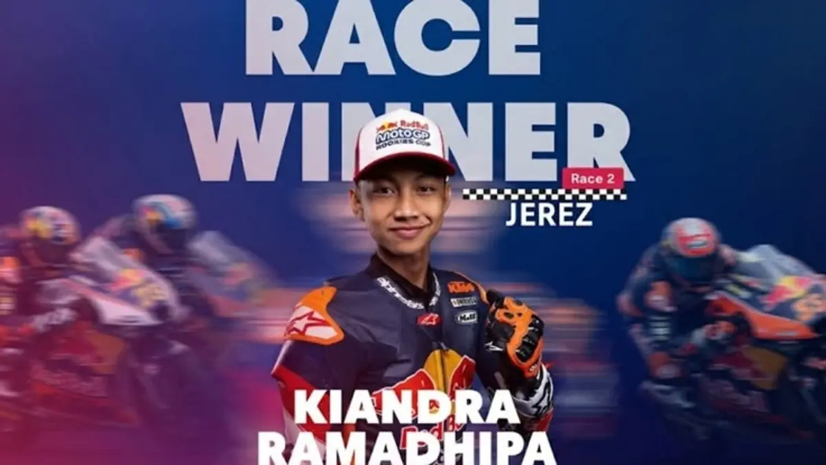 Kiandra Ramadhipa terbaru naik ke posisi ketiga Red Bull Rookies Cup 2026 usai menang di Sachsenring. Simak klasemen dan peluang juaranya. (PINTEREST)
