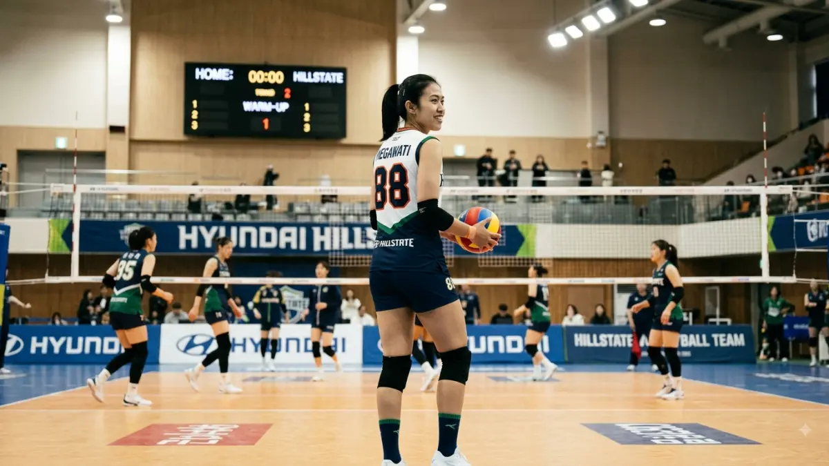 Megawati Hangestri resmi memakai nomor 88 di Hyundai Hill State. Debutnya tertunda di turnamen Jeju, tetapi persiapannya terus menjadi sorotan.