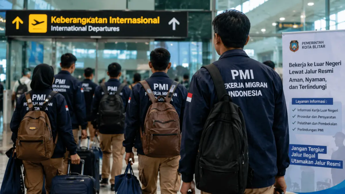 ILUSTRASI: Calon pekerja migran Indonesia (PMI) bersiap berangkat ke luar negeri melalui jalur resmi.