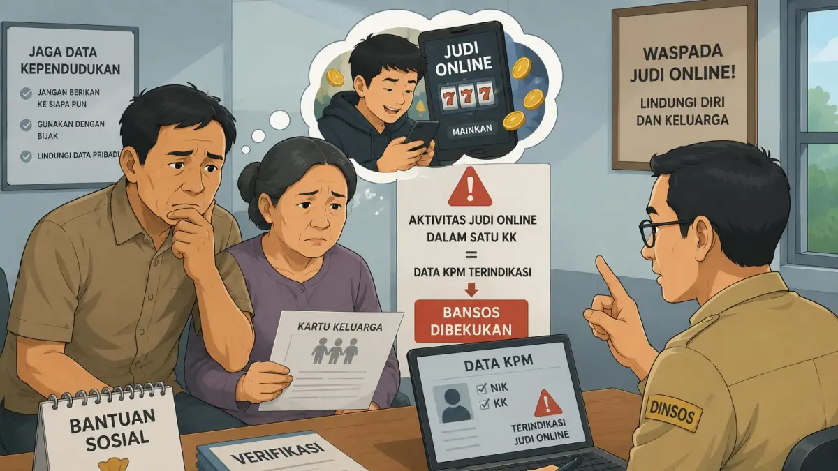 KPM diminta waspada menjaga data kependudukan agar pencairan bansos tidak terkendala. (Ilustrasi AI)