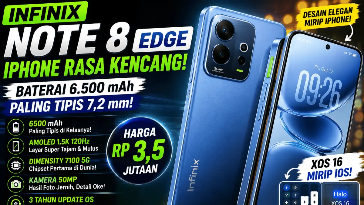 nfinix Note 8 Edge hadir dengan baterai jumbo 6.500 mAh dalam bodi tipis 7,2 mm. Dibanderol Rp3,5 jutaan, worth it nggak?