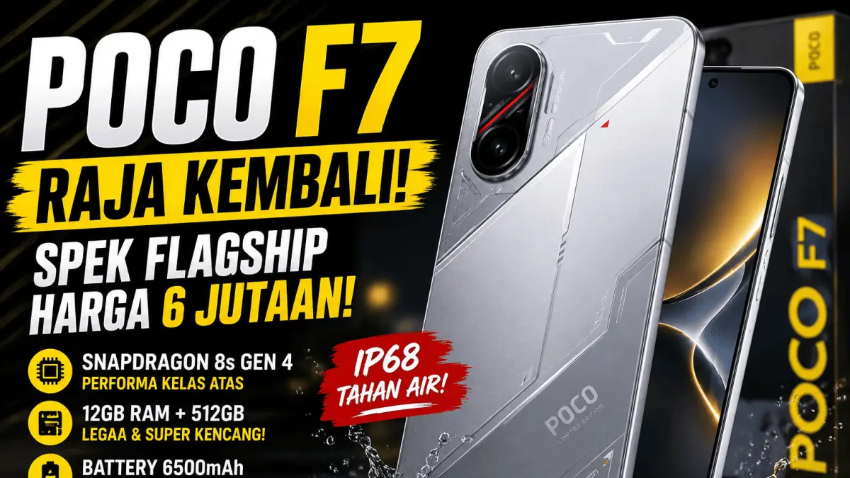 Poco F7 hadir dengan Snapdragon 8s Gen 4, RAM 12 GB, storage 512 GB, dan baterai 6.500 mAh di kisaran harga Rp6 jutaan.