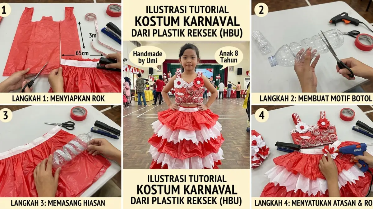 Dari sampah plastik jadi gaun mewah! Ini dia panduan praktis bikin kostum karnaval bertema merah putih yang mekar dan bervolume. Hemat, kreatif, dan ramah lingkungan! 🇮🇩✨  
