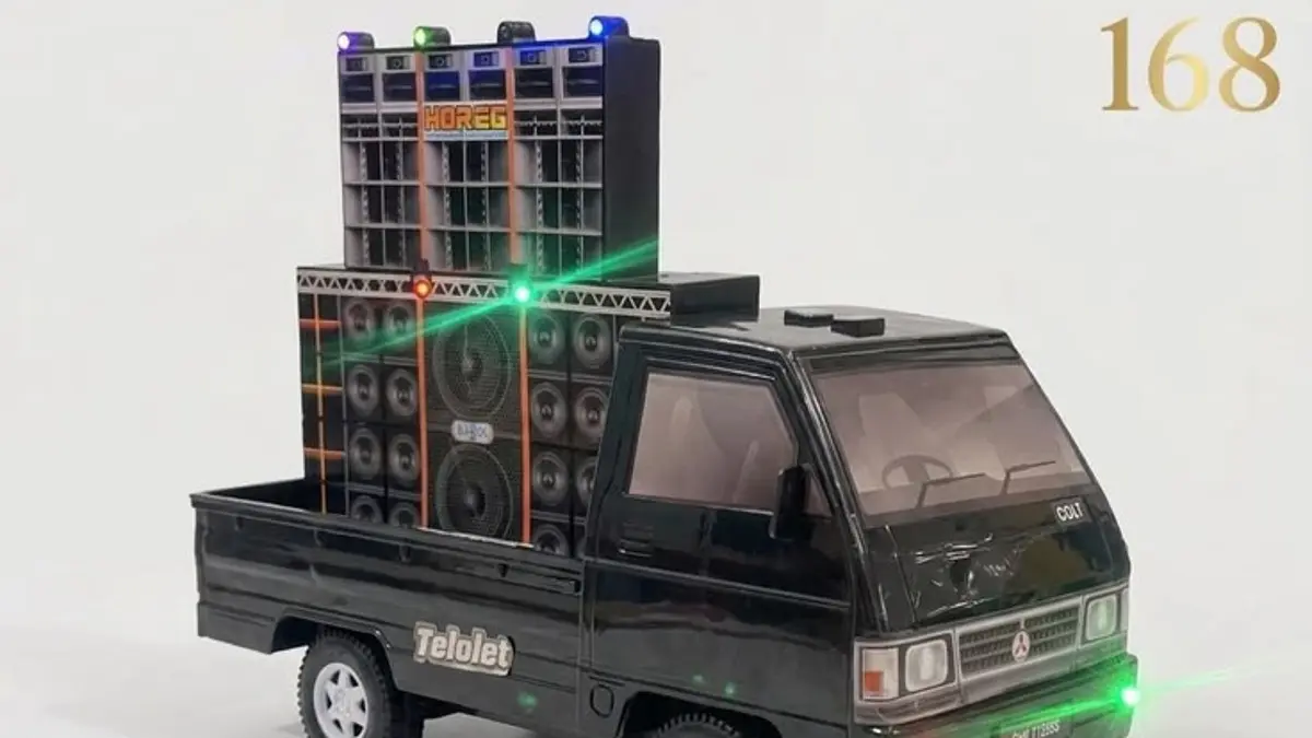 Sound horeg mini ini memakai genset mini dan full lampu LED. Dibawa keliling, suaranya ternyata cukup kencang hingga bikin warga penasaran. (PINTEREST)