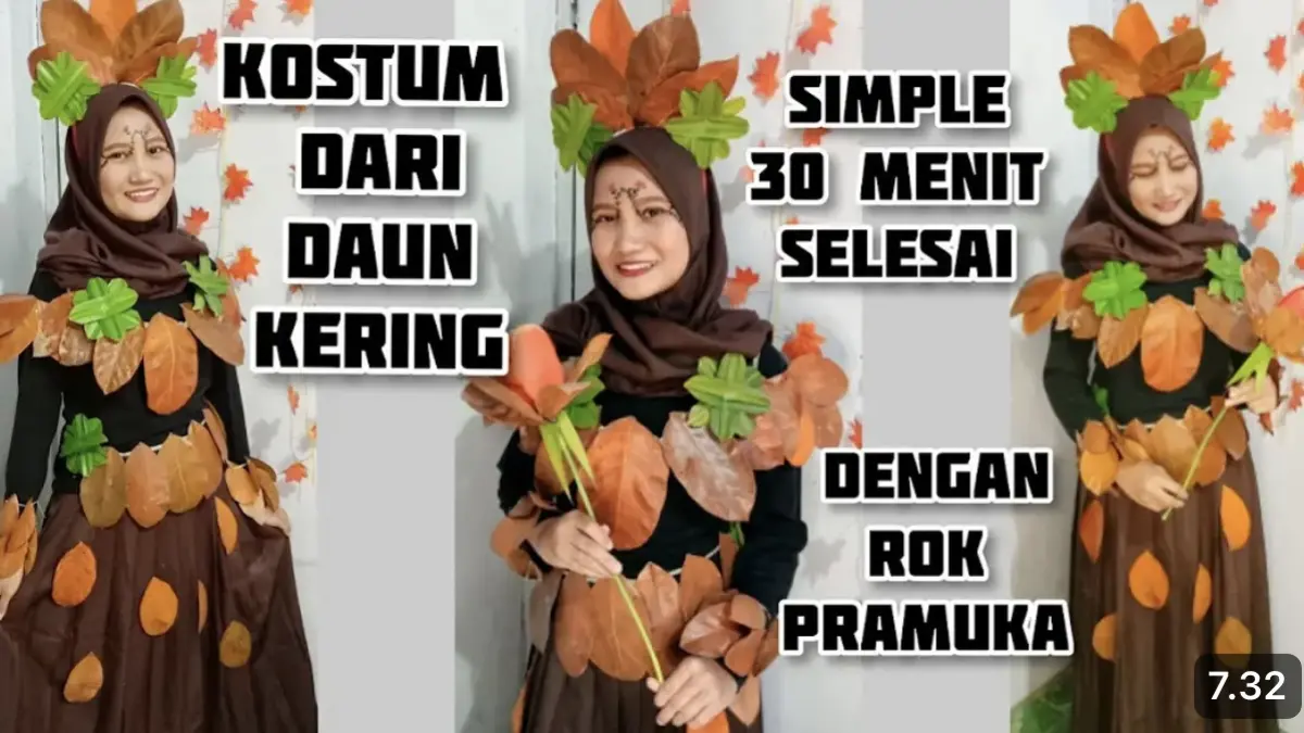 Tutorial kostum karnaval dari daun kering viral. Mudah dibuat dalam waktu sekitar satu jam dengan bahan sederhana yang mudah ditemukan.