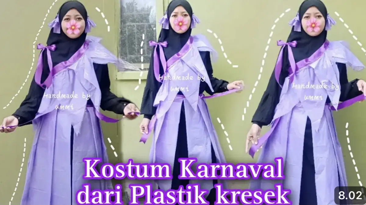 Tutorial kostum karnaval dari plastik kresek dan pita satin. Praktis dibuat, hemat biaya, dan bisa disesuaikan untuk berbagai tema karnaval.