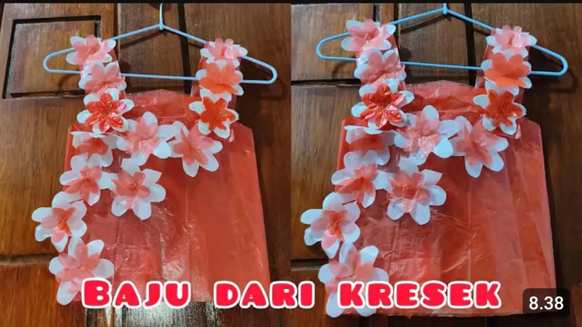Baju dari kresek bekas bisa dibuat dengan teknik sederhana. Simak cara membuat atasan dari plastik belanja menggunakan enam bagian dan tali belakang.