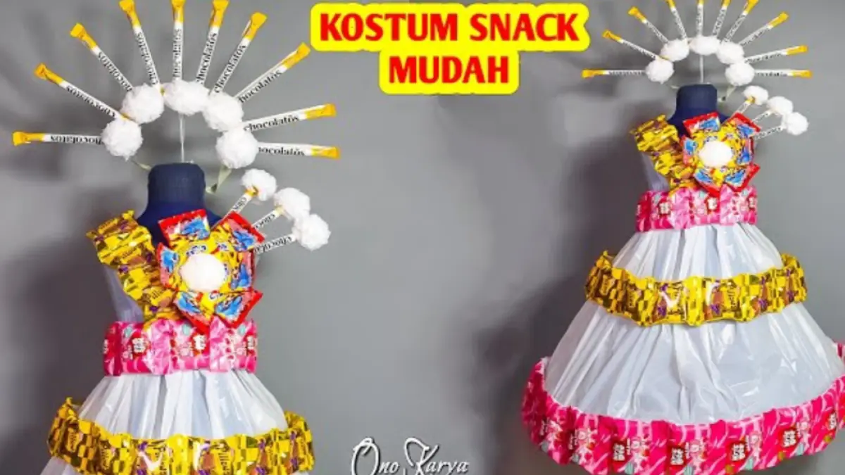 Kostum dari snack dan plastik kresek bisa dibuat dengan bahan sederhana. Simak cara membuat rok, hiasan, pompom, hingga mahkotanya.