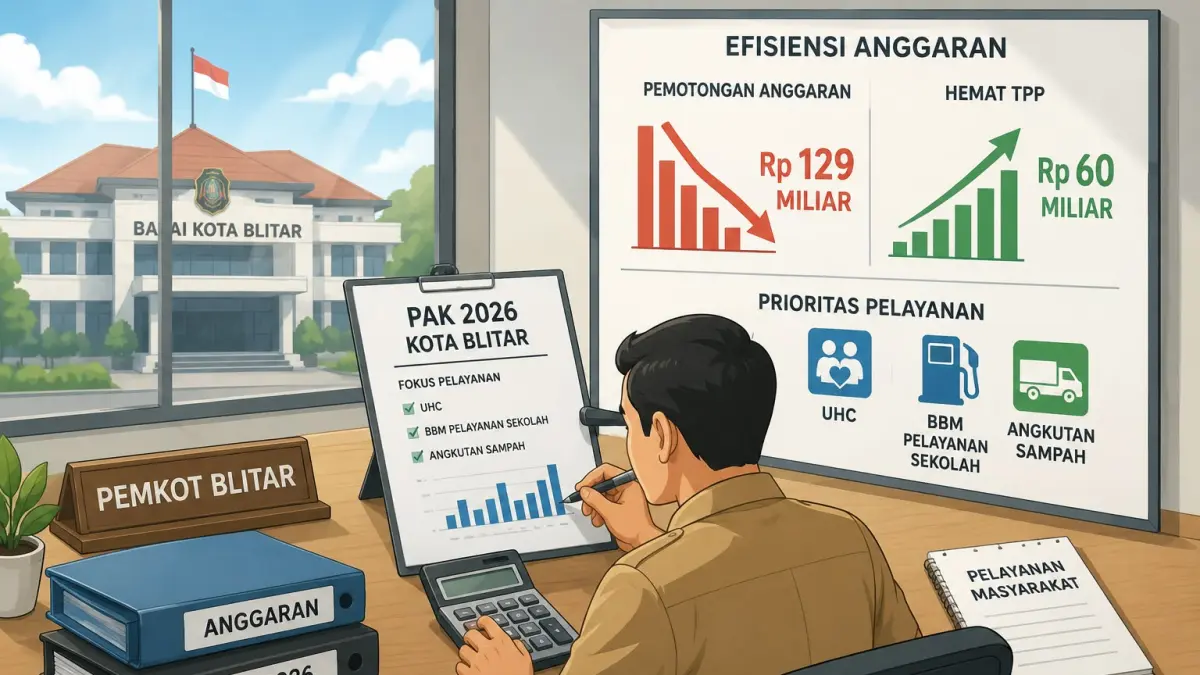 Pemkot Blitar menyesuaikan anggaran melalui PAK 2026 untuk menutup kebutuhan operasional yang mengalami kekurangan. (Ilustrasi AI)