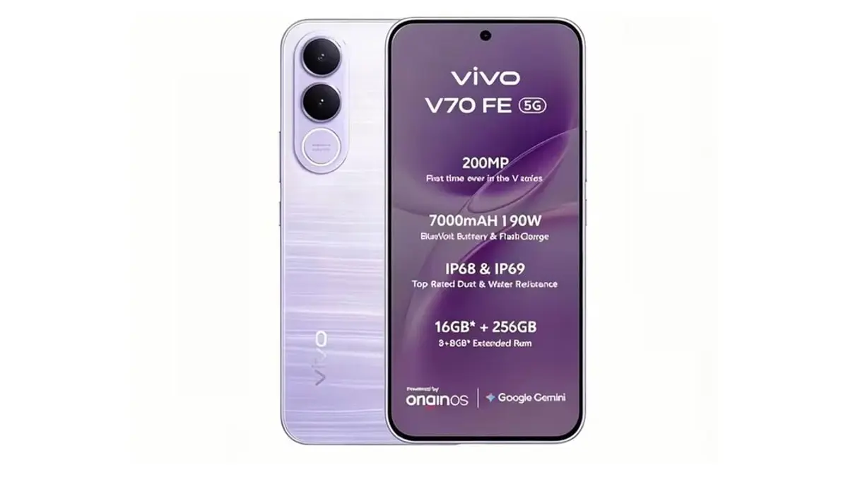 ScreenshotVivo V70 FE mengandalkan kamera 200 MP, baterai 7.000 mAh, dan OriginOS 6. Simak kelebihan serta kekurangannya. (PINTEREST)