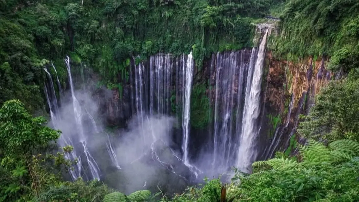 Tumpak Sewu dari Malang bisa ditempuh naik bus dengan tarif Rp40 ribu. Simak rute, tiket masuk, jalur tracking, hingga pilihan penginapan.(Pinterest)