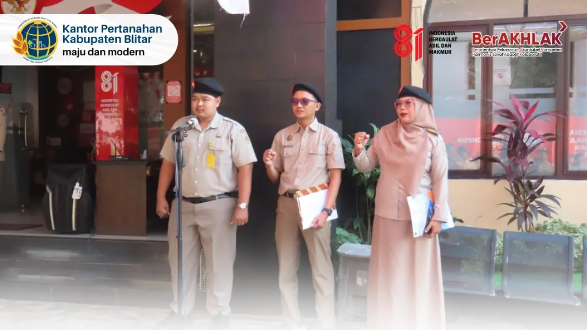 Apel pagi Kantor Pertanahan Blitar membahas percepatan PSN, PTSL, dan Lintor Wakaf serta pemeriksaan kesehatan pegawai.