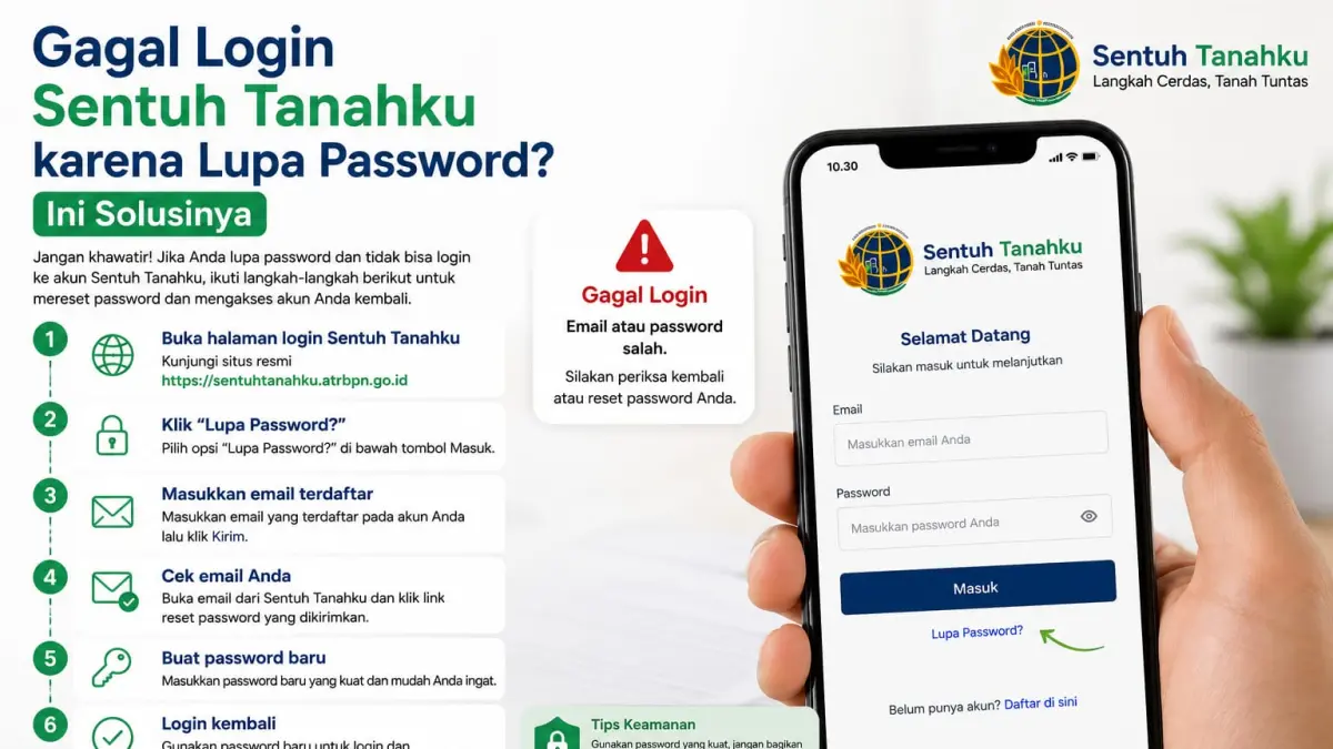 Ilustrasi pengguna mencoba login kembali ke aplikasi Sentuh Tanahku setelah mengganti password.