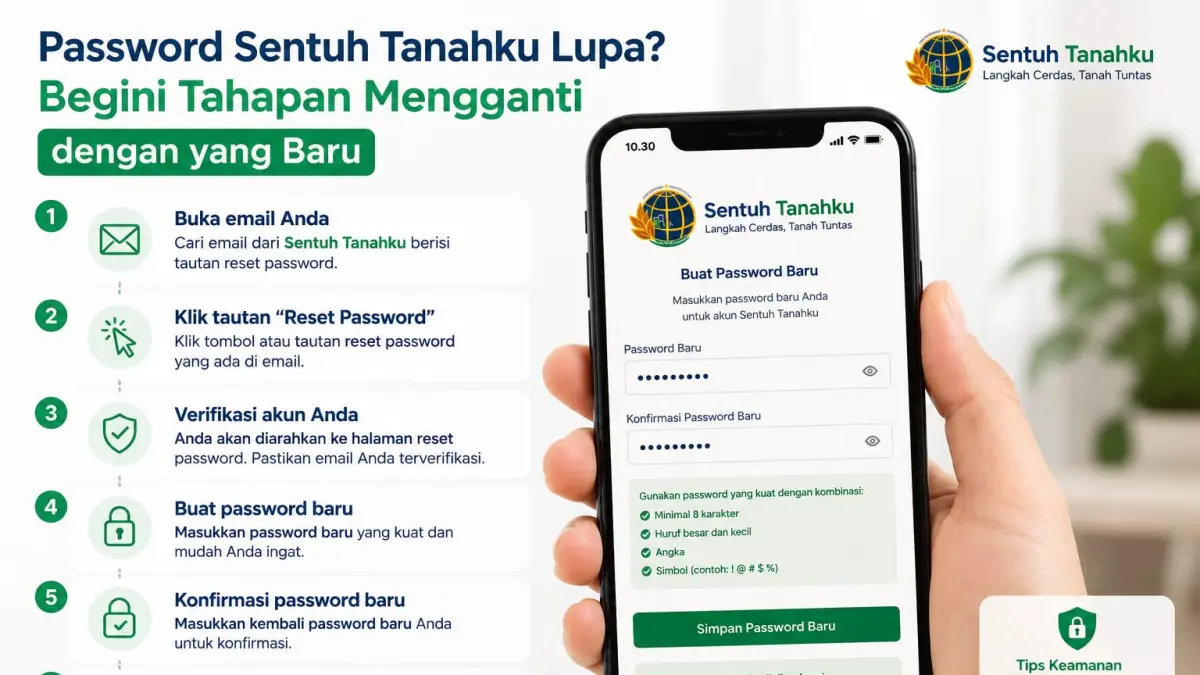 Ilustrasi pengguna mengganti password baru untuk kembali mengakses akun Sentuh Tanahku.