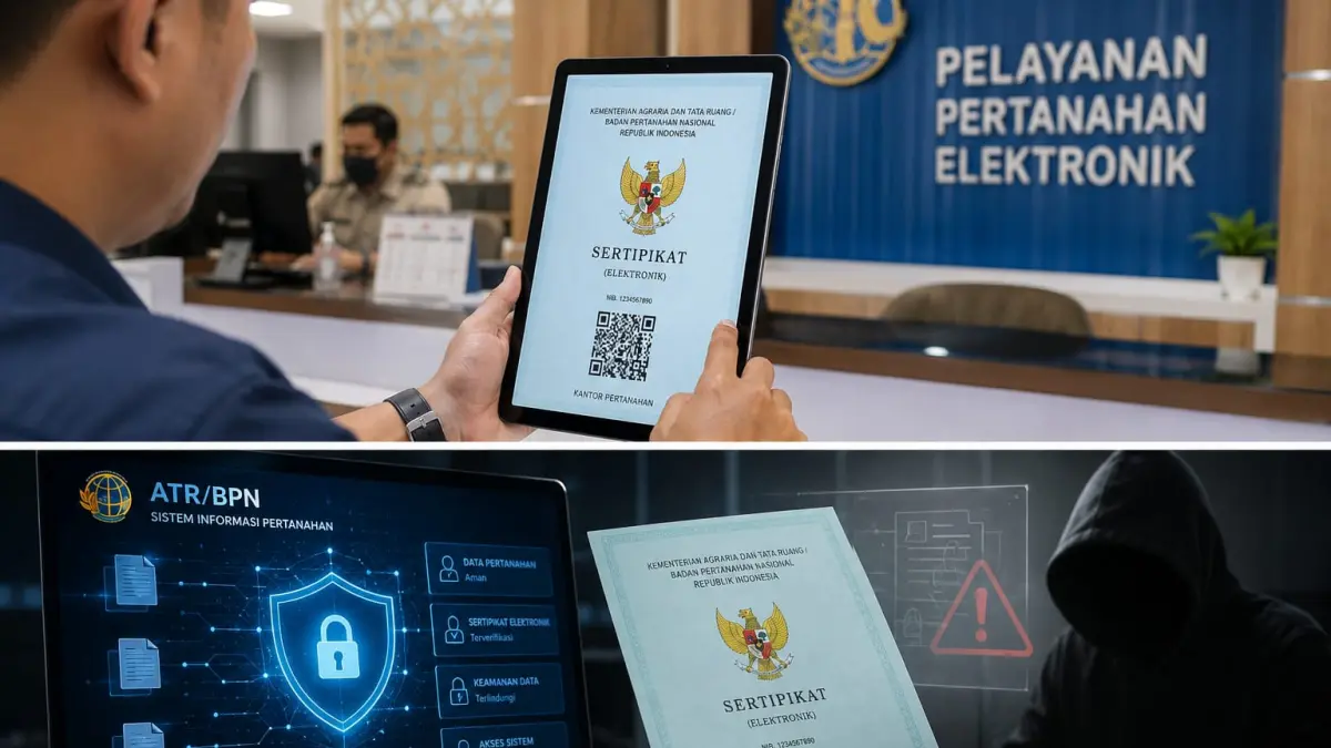 Ilustrasi sistem keamanan digital sertifikat tanah elektronik sebagai upaya memperkuat perlindungan data pertanahan dan mempersempit ruang gerak mafia tanah.